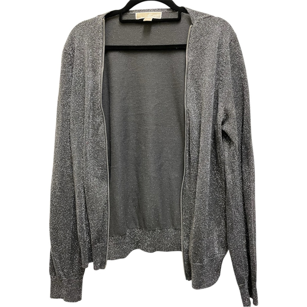 Michael Kors Metallic Silver Zip Up Cardigan